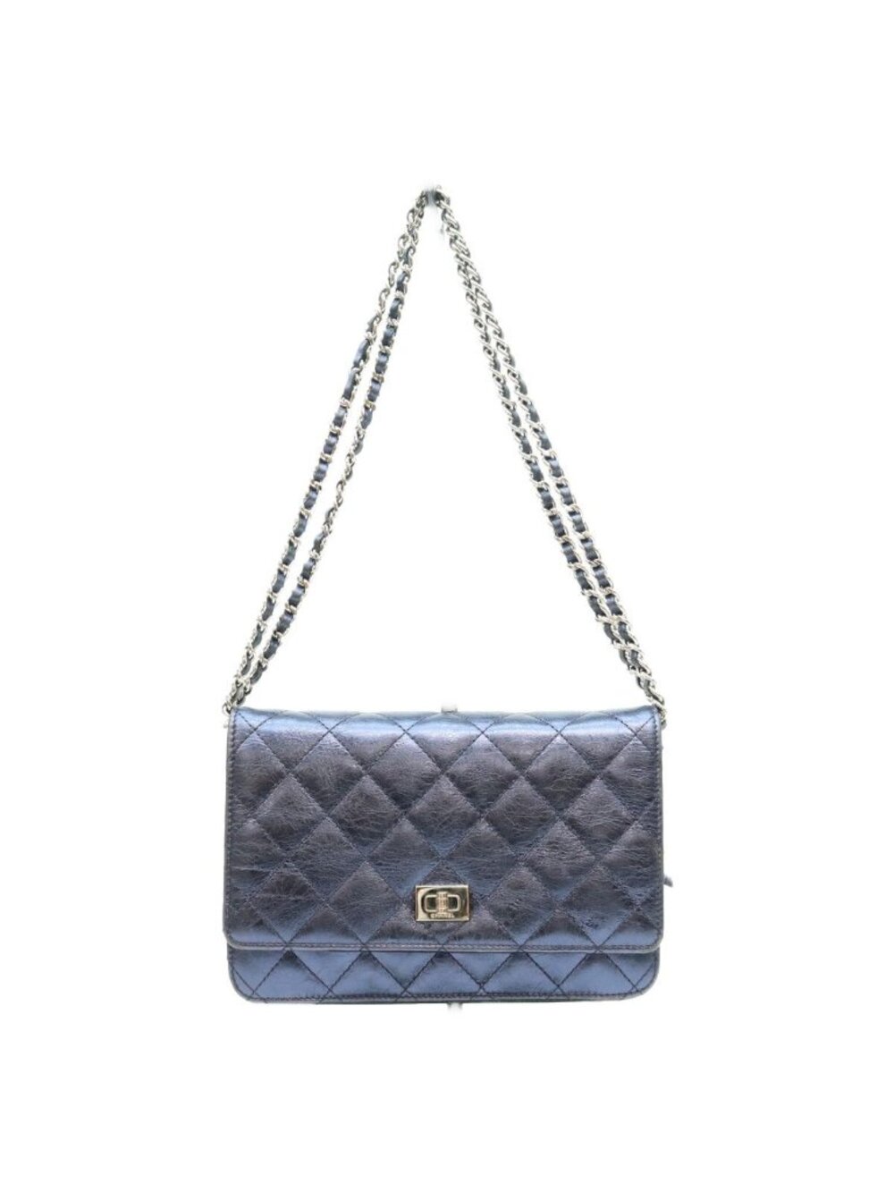 Chanel Metallic Navy Calfskin S 2.55 Chain Wallet on Shoulder Bag